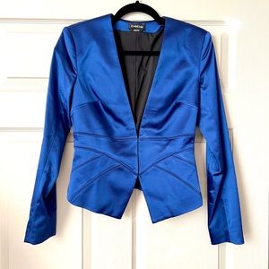 Bebe Blue Satin Tiana Seamed Blazer Jacket, Size 2